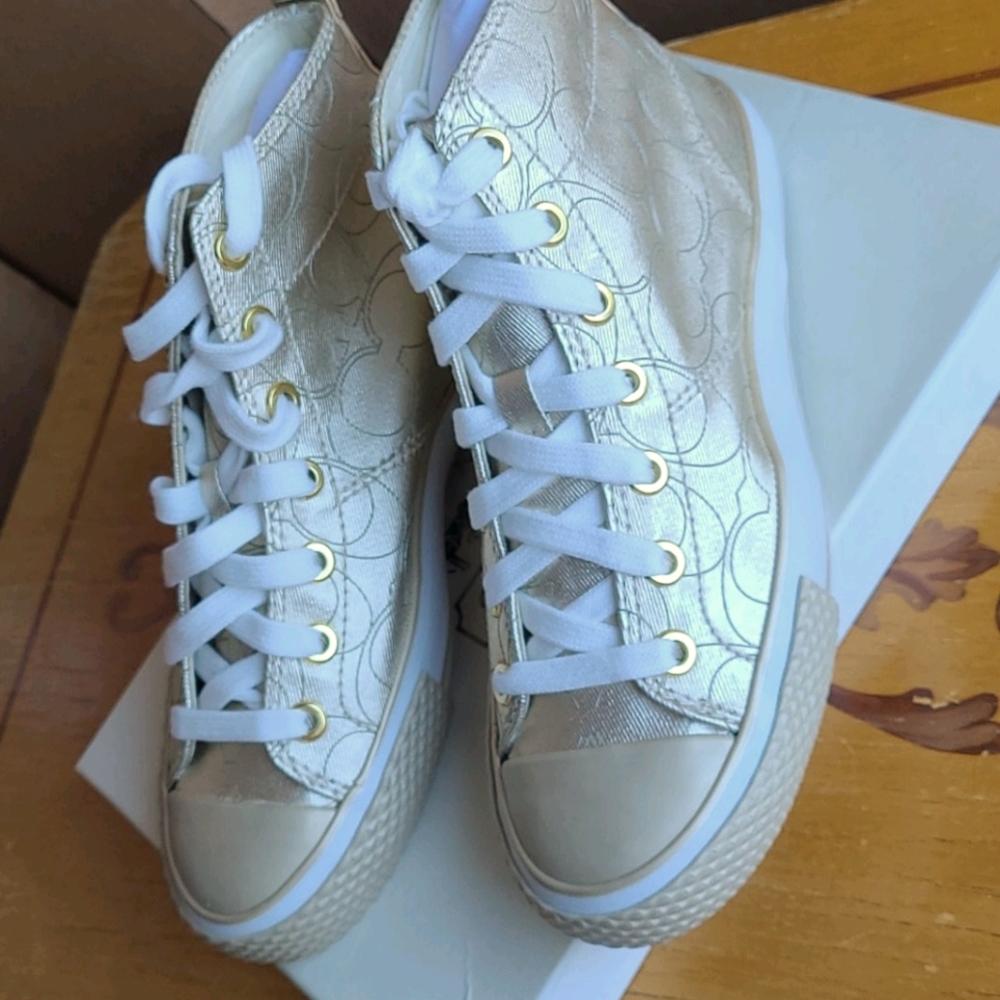 COACH Metallic GOLD CANVAS HIGHTOPS. Brand NEW!!
